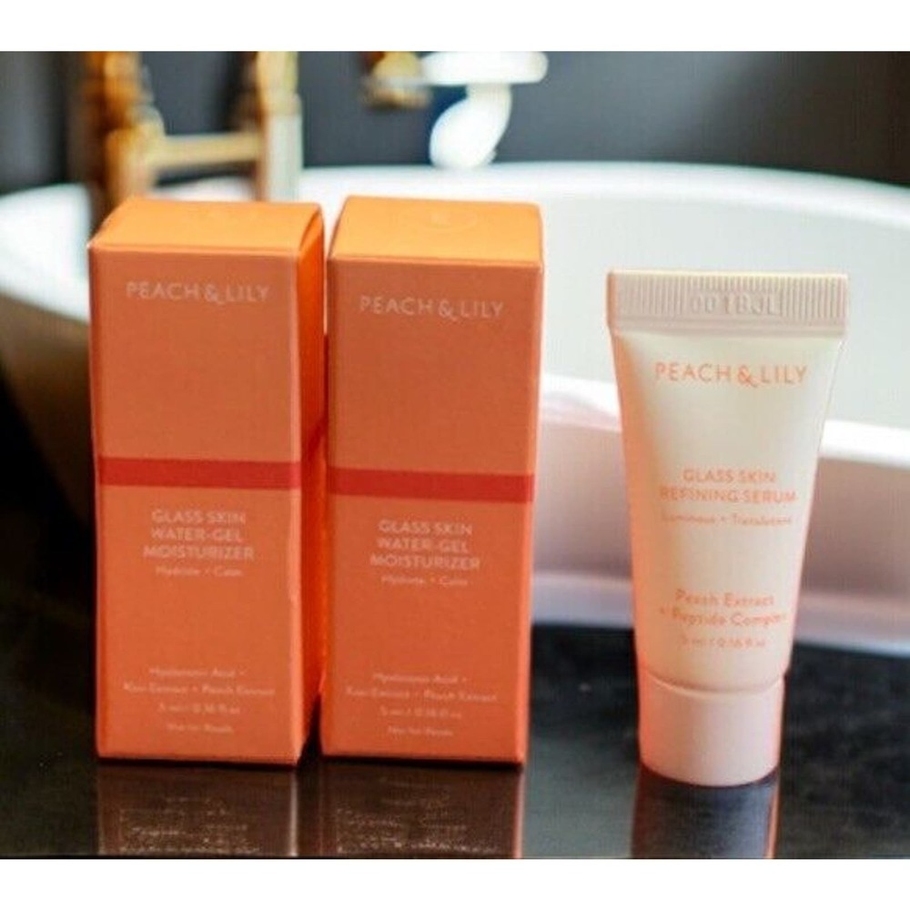 PEACH & LILY GLASS SKIN Refining Serum + 2 x Water-Gel Moisturizer TRAVEL SIZE